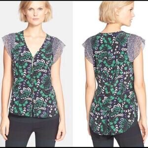 VERONICA BEARD Willow Print Green Silk Top Size 0